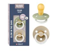 BIBS Colour Ciuccio confezione da 2 pezzi. Privo di BPA. Fluorescente, Sage Glow/Vanilla Glow Taglia 3 (Confezione da 2)