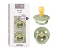 BIBS Colour Ciuccio confezione da 2 pezzi. Privo di BPA, Tettarella tonda. Lattice di gomma naturale, Misura 1 (0-6 mesi), Sage/Sage