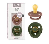 BIBS Colour Ciuccio confezione da 2 pezzi. Privo di BPA, Tettarella tonda. Lattice di gomma naturale, Misura 1 (0-6 mesi), Woodchuck/Hunter Green