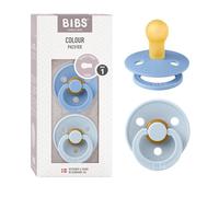 BIBS Colour Ciuccio confezione da 2 pezzi. Privo di BPA, Tettarella tonda. Lattice di gomma naturale, Misura 1 (0-6 mesi), Sky Blue/Baby Blue