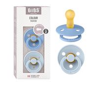 BIBS Colour Ciuccio confezione da 2 pezzi. Privo di BPA, Tettarella tonda. Lattice di gomma naturale, Misura 2 (6-18 mesi), Sky Blue/Baby Blue