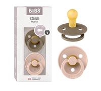 BIBS Colour Ciuccio confezione da 2 pezzi. Privo di BPA, Tettarella tonda. Lattice di gomma naturale, Misura 1 (0-6 mesi), Dark Oak/Blush