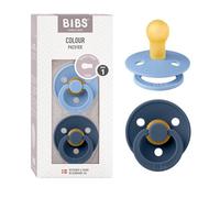 BIBS Colour Ciuccio confezione da 2 pezzi. Privo di BPA, Tettarella tonda. Lattice di gomma naturale, Misura 1 (0-6 mesi), Sky Blue/Steel Blue