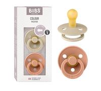 BIBS Colour Ciuccio confezione da 2 pezzi. Privo di BPA, Tettarella tonda. Lattice di gomma naturale, Misura 1 (0-6 mesi), Vanilla/Peach
