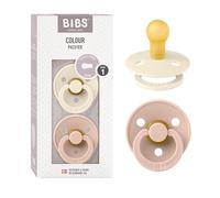 BIBS Colour Ciuccio confezione da 2 pezzi. Privo di BPA, Tettarella tonda. Lattice di gomma naturale, Misura 1 (0-6 mesi), Ivory/Blush