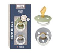 BIBS Colour Anatomical Glow confezione da 2 pezzi, Tettarella anatomica. Lattice di gomma naturale, Prodotto in Danimarca/UE. Taglia 2 (6-18 mesi), Sage Glow/Cloud Glow