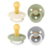 BIBS Colour, Set di 4 ciucci, succhietto senza BPA, Tettarella tonda. Lattice di gomma naturale, Prodotto in Danimarca. 6-18 mesi (set da 4), Sage Glow Mix