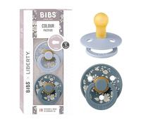BIBS Colour Liberty Ciuccio confezione da 2 pezzi. Privo di BPA, Tettarella tonda. Lattice di gomma naturale, Prodotto in Danimarca, Taglia 1 (0-6 mesi), Capel Dusty Blue