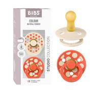 BIBS Colour Polka Dots Succhietto, 6-18 mesi, 2-pack, Ivory/Tango | Tettarella rotonda | Lattice di gomma naturale | Taglia 2 | Senza BPA | Prodotto in Danimarca