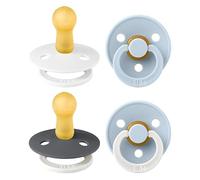 BIBS Colour, Set di 4 ciucci, succhietto senza BPA, Tettarella tonda. Lattice di gomma naturale, Prodotto in Danimarca. 6-18 mesi (set da 4), White Glow Mix
