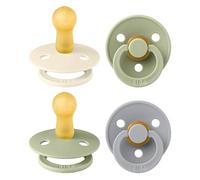 BIBS Colour, Set di 4 ciucci, succhietto senza BPA, Tettarella tonda. Lattice di gomma naturale, Prodotto in Danimarca/UE. 6-18 mesi (set da 4), Sage Mix