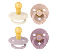 BIBS Colour, Set di 4 ciucci, succhietto senza BPA, Tettarella tonda. Lattice di gomma naturale, Prodotto in Danimarca/UE. Misura 1 (0-6 mesi), Baby Girl Colours