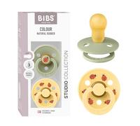 BIBS Colour Studio Ciuccio, 18-48 m., 2-pack, Ladybug Mix Sage/Pale Butter | Tettarella rotonda | Lattice di gomma naturale | Taglia 3 | Senza BPA | Prodotto in Danimarca | Scudo anti-irritazione