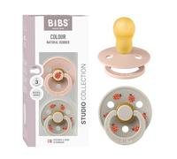 BIBS Colour Studio Ciuccio, 18-48 mesi, confezione da 2, Blush/Sand | Tettarella rotonda | Lattice di gomma naturale | Taglia 3 | Senza BPA | Prodotto in Danimarca | Scudo anti-irritazione