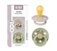 BIBS Colour Studio Ciuccio, 18-48 mesi, confezione da 2, Mushroom/Sage | Tettarella rotonda | Lattice di gomma naturale | Taglia 3 | Senza BPA | Prodotto in Danimarca | Scudo anti-irritazione