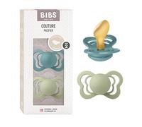 BIBS Couture Ciuccio confezione da 2 pezzi. Privo di BPA, Tettarella anatomica. Lattice di gomma naturale, Misura 2 (6-18 mesi), Island Sea/Sage