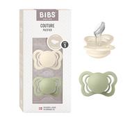 BIBS Couture Ciuccio confezione da 2 pezzi. Privo di BPA, Tettarella anatomica. Silicone, Misura 1 (0-6 mesi), Ivory/Sage