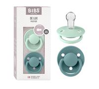 BIBS De Lux Ciuccio, 0+ mesi, confezione da 2, Nordic Mint/Island Sea | Tettarella rotonda | Silicone | Taglia unica | Senza BPA | Prodotto in Danimarca | Scudo anti-irritazione