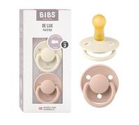 BIBS De Lux Ciuccio confezione da 2 pezzi. Privo di BPA, Tettarella tonda. Lattice di gomma naturale, Misura 2 (6-18 mesi), Ivory/Blush