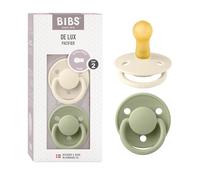 BIBS De Lux Ciuccio confezione da 2 pezzi. Privo di BPA, Tettarella tonda. Lattice di gomma naturale, Misura 2 (6-18 mesi), Ivory/Sage