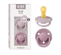 BIBS De Lux Ciuccio confezione da 2 pezzi. Privo di BPA, Tettarella tonda. Lattice di gomma naturale, Misura 2 (6-18 mesi), Dusky Lilac/Heather