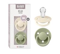 BIBS De Lux Ciuccio confezione da 2 pezzi. Privo di BPA, Tettarella tonda. Silicone, Misura unica, Ivory/Sage
