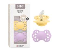BIBS Infinity Anatomical - Ciuccio senza BPA, forma ortodontica, in silicone, prodotto in Danimarca, misura 1 (0 - 6 mesi), Pale Butter/Violet Sky