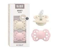 BIBS Infinity Ciuccio anatomico, confezione da 2, senza BPA, forma adatta alla mascella. In silicone, prodotto in Danimarca, taglia 1 (0-6 mesi), avorio/boccioli