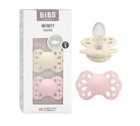 BIBS Infinity Symmetrical - Ciuccio simmetrico, senza BPA, in silicone, prodotto in Danimarca, misura 1 (0 - 6 mesi), avorio/blossom