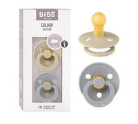 BIBS, Set di 2 ciucci collezione Colour, in gomma naturale, senza BPA, prodotti in Danimarca, età: da 0 mesi in su, colore: vaniglia/grigio nuvola