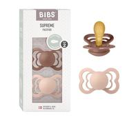 BIBS Supreme Ciuccio, 6-18 mesi, confezione da 2, Woodchuck/Blush | Tettarella simmetrica | Lattice di gomma naturale | Taglia 2 | Senza BPA | Prodotto in Danimarca | Scudo anti-irritazione