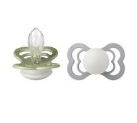 BIBS Supreme - Ciuccio simmetrico in silicone, confezione da 2 pezzi, senza BPA, misura 2 (6-18 mesi), Sage / Cloud Night