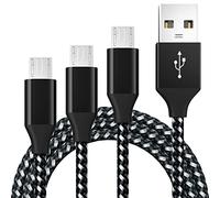 BIBTIM Cavo dati Micro USB, [3 pezzi, 2M] Cavo da USB-A a Micro USB Cavo di trasmissione dati intrecciato in nylon e cavo di ricarica rapida per Samsung S7 S6 S5 A10, Sony, HTC, LG, Nokia, Kindle ECC.