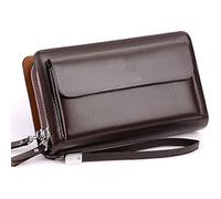 BIBTOO Mens Clutch Bag Handbag Leather Purse Zipper Long Wallet Business Large Hand Clutch(Brown)