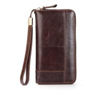 BIBTOO Mens Genuine Leather Long Wallet Card Holder Clutch Bag Cellphone Purse Wallets for Men