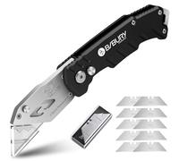 BIBURY Coltello universale, pieghevole e portatile, con 10 lame extra in acciaio inox SK5, pulsante di rilascio, clip per cintura, cambio rapido, per tappeti, carta da parati e cartone