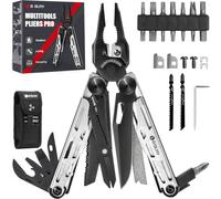 BIBURY Pinza Multiuso, Pinza Multifunzione in Acciaio Inox, Pinze Pieghevole con Forbici Potenziati, 2 Seghe Sostituibili e Set di Cacciaviti, Idee Regalo Uomo Compleanno Regalo Anniversario - Nero