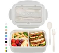 BIBURY Porta Pranzo, Lunch Box Prova di Perdite per Bambini e Adulti, Bento Box con 3 Scomparti e Posate(Forchetta e Cucchiaio), Portapranzo, Sicuri per Microonde e Lavastoviglie - Bianco Sporco