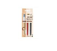 BIC - 1 confezione da 1 penna 4 colori classici con corpo effetto legno + 2 corpi effetto legno - decori WOOD - punta media: 1 mm