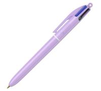 BIC - 1 penna a 4 colori classici (nero, blu, verde e rosso) - decorazione viola pastello - punta media: 1 mm