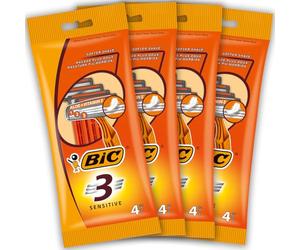 BIC 3 Sensitive, Rasoi Usa e Getta, Rasoi da Uomo, 3 Lame, Confezione da 4 Pacchi da 4 Pezzi