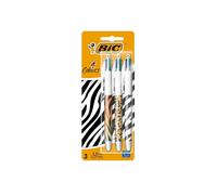 Bic 4 colori fusto animalier Set da 3 penne a scatto Nera, rossa, blu, verde