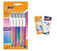 BIC 4 Colori Gradient, Set di 5 Penne a Sfera + 4Colori Penne Multicolore a Sfera + Tipp-Ex Bianchetti a Nastro, Decori Tie Dye, 5 Unità