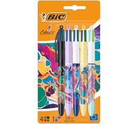 BIC 4 Colori Botanical, Penne Multicolore, Set di 5 Penne a Sfera A Scatto con Fusti Floreali, Cancelleria Scuola e Università