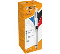 BIC 4 Colori, Penne Multicolore con Matita Grafite, Set 12 Penne a Sfera a Scatto con 3 inchiostri (nero, blu, rosso) e 1 Matita Meccanica HB, Cancelleria Ufficio