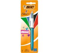 BIC 4 Colori Shine, Penne Multicolore a Sfera, Penne a Scatto con Fusti dai Colori Metallici, Colori Assortiti Cancelleria Scuola e Ufficio, Punta Media (1.0 mm)