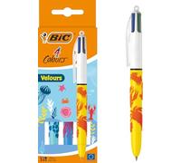 BIC 4 Colori Velours - Penna a sfera con punta media, 1 mm, confezione da 3 pezzi, colori: blu, rosso, verde e nero