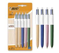BIC 4 Colori Wood Effect, Penne Multicolore, Set di 5 Penne a Sfera con Fusti Effetto Legno, Cancelleria Scuola e Università