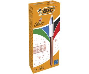 Bic 4 Colour, 1mm Tip Pen Barrel Rose Gold, Pack of 12