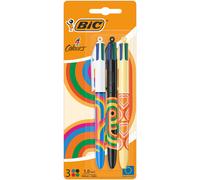 Bic 4 Colours Decors Confezione da 3 penne a sfera a scatto - Punta media da 10 mm - Inchiostro a base di olio - 4 colori